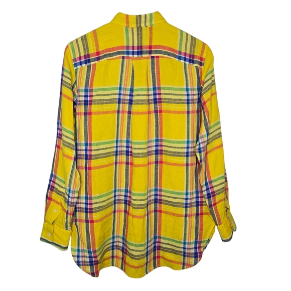 Ralph Lauren LRL Black Label Womens Linen Yellow Plaid Tunic Popover Top Medium - Picture 2 of 12